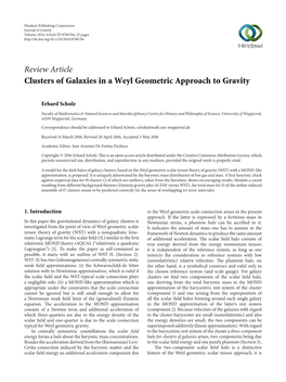 Review Article Clusters of Galaxies in a Weyl Geometric Approach to Gravity