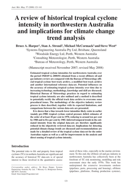 A Review of Historical Tropical Cyclone Intensity in Northwestern Australia and Implications for Climate Change Trend Analysis Bruce A