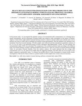 Heavy Metals Concentrations in Raw Cow Milk Produced