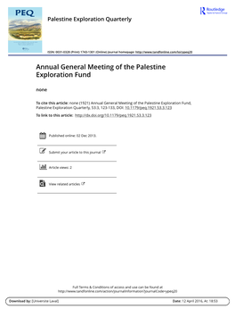 Annual General Meeting of the Palestine Exploration Fund