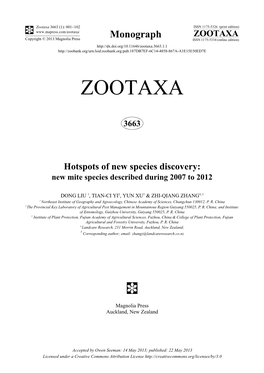 Hotspots of New Species Discovery: New Mite Species Described During 2007 to 2012