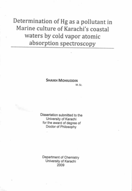 Determination of Hg As a Pollutant in Marine Culture of Karachi's Coastal Waters by Cold Vapor Atomic Absorption Spectroscopy