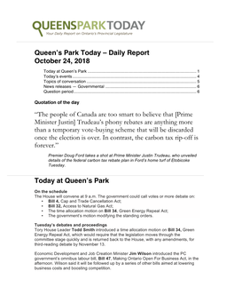 Queen's Park Today – Daily Report October 24, 2018