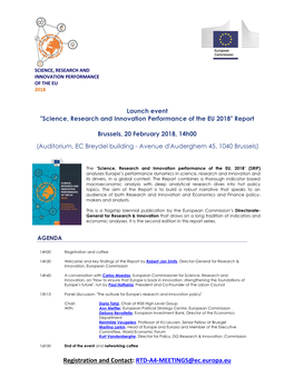 Registration and Contact: RTD-A4-MEETINGS@Ec.Europa.Eu Speakers' Short Biographies