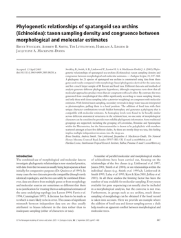 Phylogenetic Relationships of Spatangoid Sea Urchins (Echinoidea): Taxon Sampling Density and Congruence Between Morphological A