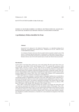 A Preliminary Lichen Checklist for Iran