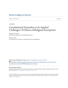 Constitutional Anomalies Or As-Applied Challenges? a Defense of Religious Exemptions Stephanie H