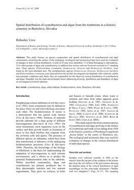 Spatial Distribution of Cyanobacteria and Algae from the Tombstone in a Historic Cemetery in Bratislava, Slovakia