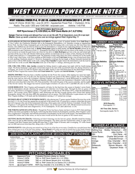 West Virginia Power Game Notes