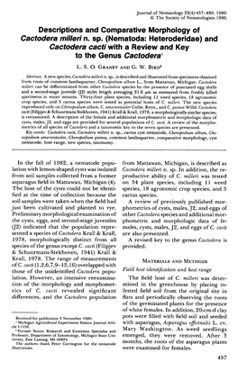 And Cactodera Cacti with a Review and Key to the Genus Cactodera 1