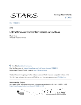 LGBT Affirming Environments in Hospice Care Settings