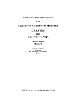 Legislative Assembly of Manitoba DEBATES and PROCEEDINGS Official Report