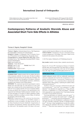 Contemporary Patterns of Anabolic Steroids Abuse and Associated Short Term Side Effects in Athletes