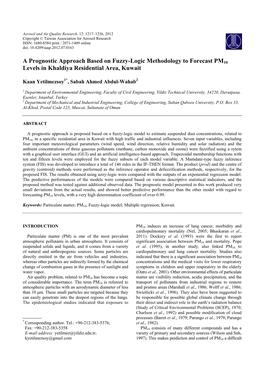 A Prognostic Approach Based on Fuzzy-Logic Methodology to Forecast PM10 Levels in Khaldiya Residential Area, Kuwait