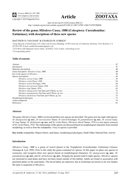 Review of the Genus Miloderes Casey, 1888 (Coleoptera: Curculionidae: Entiminae), with Desciptions of Three New Species