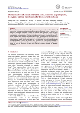 Characterization of Achlya Americana and A. Bisexualis (Saprolegniales, Oomycota) Isolated from Freshwater Environments in Korea