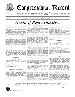 Congressional Record United States Th of America PROCEEDINGS and DEBATES of the 109 CONGRESS, FIRST SESSION