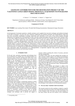 Geomatic Contribution for the Restoration Project of the Valentino Castle Green Room. from Data Acquisition to Integrated Documentation