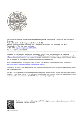 The Architecture of Brunelleschi and the Origins of Perspective Theory in the Fifteenth Century Author(S): Giulio Carlo Argan and Nesca A