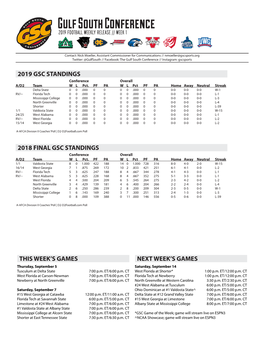 Gulf South Conference 2019 Football Weekly Release // Week 1