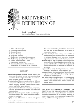 Biodiversity, Definition Of