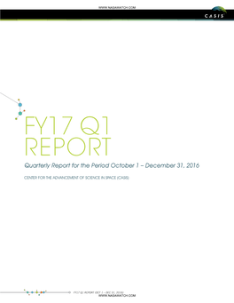 FY17 Q1 REPORT Quarterly Report for the Period October 1 – December 31, 2016