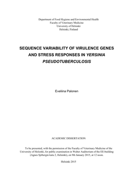 Sequence Variability of Virulence Genes and Stress Responses in Yersinia Pseudotuberculosis