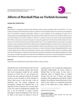 Affects of Marshall Plan on Turkish Economy