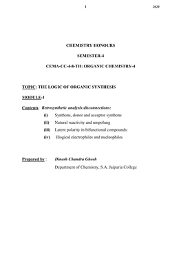 THE LOGIC of ORGANIC SYNTHESIS MODULE-1 Contents