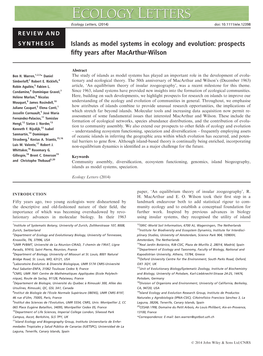 Islands As Model Systems in Ecology and Evolution: Prospects Fifty Years