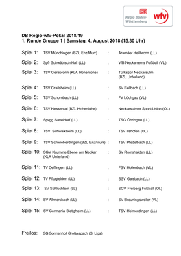 DB Regio-Wfv-Pokal 2018/19 1. Runde Gruppe 1 | Samstag, 4