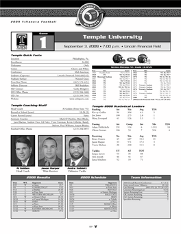Temple University 1 September 3, 2009 • 7:00 P.M