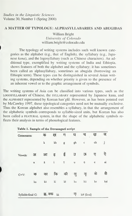 A Matter of Typology: Alphasyllabaries and Abugidas