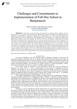 Challenges and Commitments to Implementation of Full-Day School in Banjarmasin