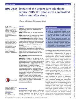 Impact of the Urgent Care Telephone Service NHS 111 Pilot Sites: a Controlled Before and After Study