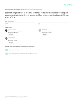 Seasonal Implications of Malaria and Their Correlations with Meteorological Parameters in the Districts of Indoor Residual Spray Extension in North Benin, West Africa