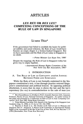 Competing Conceptions of the Rule of Law in Singapore