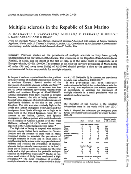 Multiple Sclerosis in the Republic of San Marino