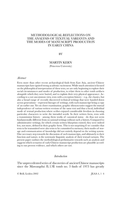 Methodological Reflections on the Analysis of Textual Variants and the Modes of Manuscript Production in Early China Martin Kern