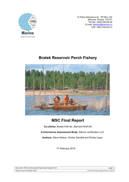 Bratsk Reservoir Perch Fishery MSC Final Report