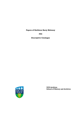 Papers of Kathleen Barry Moloney P94 Descriptive Catalogue