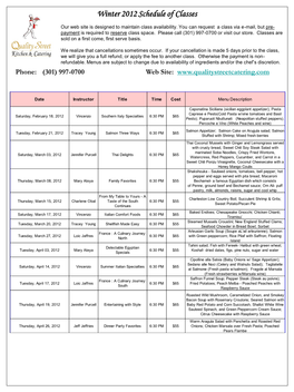 Winter 2012 Schedule of Classes