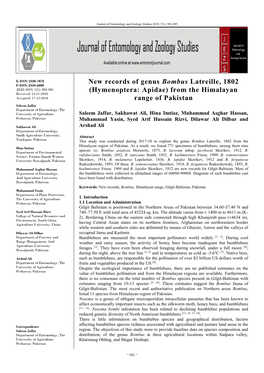 Hymenoptera: Apidae) from the Himalayan Received: 13-11-2018 Accepted: 17-12-2018 Range of Pakistan