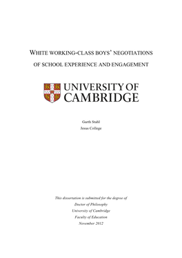 White Working-Class Boys' Negotiations of School Experience and Engagement