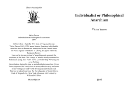 Individualist Or Philosophical Anarchism