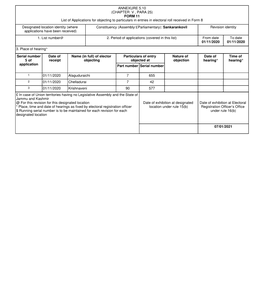 FORM 11 List of Applications for Objecting to Particulars in Entries In