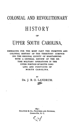 Colonial and Revolutionary History of Upper South Carolina