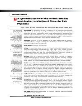 A Systematic Review of the Normal Sacroiliac Joint Anatomy and Adjacent Tissues for Pain Physicians