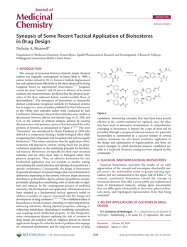 Synopsis of Some Recent Tactical Application of Bioisosteres in Drug Design Nicholas A