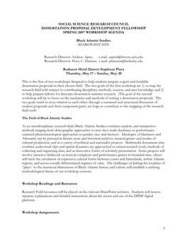 Dissertation Proposal Development Fellowship Spring 2007 Workshop Agenda